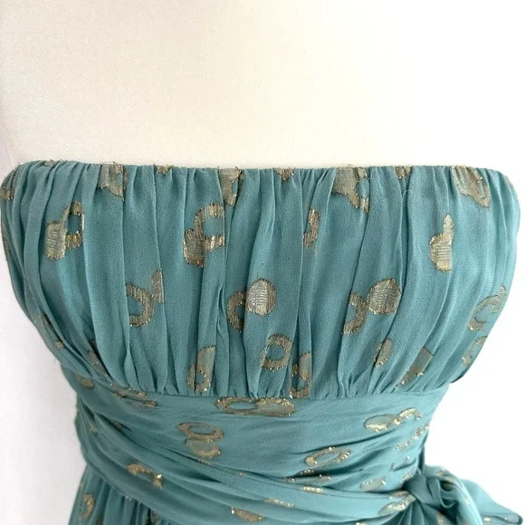 BCBGMaxAzria Teal and Gold Midi Dress - Picture 7 of 9
